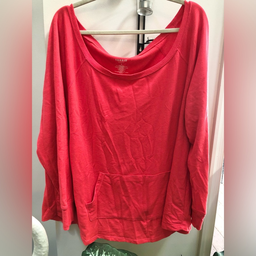 Torrid Women's Vibrant Coral Sweatshirt, Great for layering wide neckline